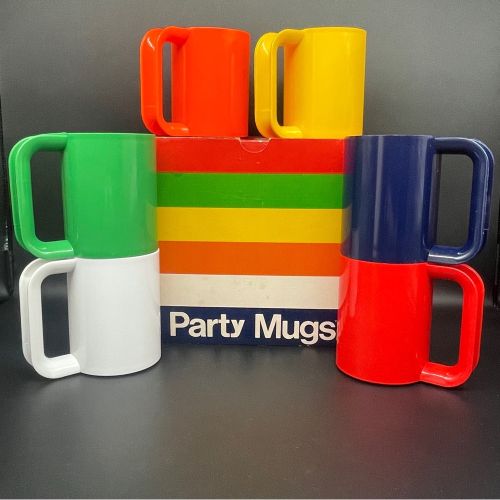 Vintage Party Mugs Vibrant Colors by Ingrid, Ltd. USA. Set of 6